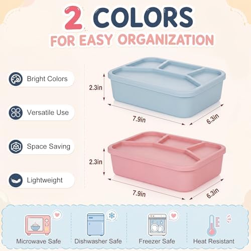 Ziliny 2 Pcs Silicone Bento Box Reusable Lunch Container, Classic