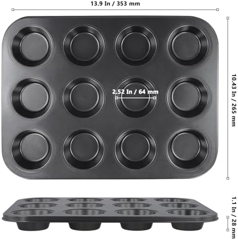 12-Cup Muffin Pan, Non-Stick Cupcake Baking Tin, 4 Pack Carbon Steel