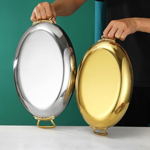Oval Spanish Paella Pan Stainless Steel Frying Pan with Dual Handle