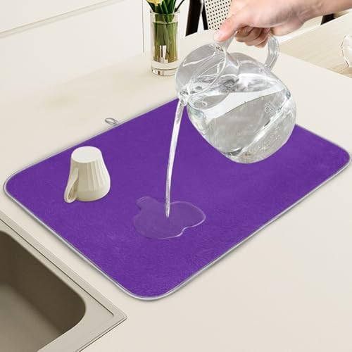 Dish Drying Mats for Kitchen Counter Purple Solid Color Drainer Rack