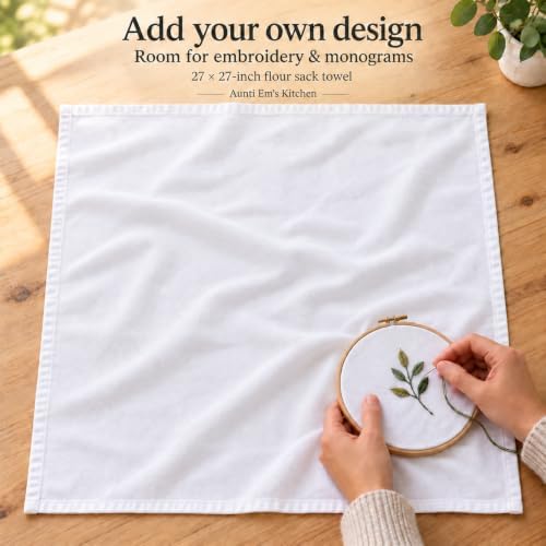 Aunti Em's Kitchen Flour Sack Dish Towels for Embroidery, White