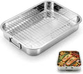 Roasting Pan with Rack,Nonstick Stainless Steel Turkey Roasting Baking Broiler Oven Pan Food Grade Roast Tray for Meat,Baking,Bread,Desserts,Snacks,Lasagna,etc (Medium)