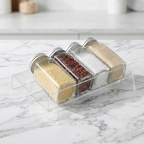 Kisangel 4pcs Expandable Acrylic Spice Rack Organizer, Tiered Tray Set