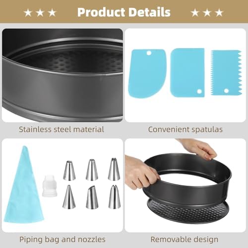 Springform Cake Pans Set, 3 PCS Heart Round Square Shape, Leakproof