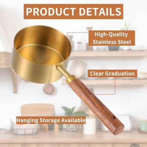 Gold Measuring Cups and Spoons Set Stainless Steel Wood Handle US Metric
