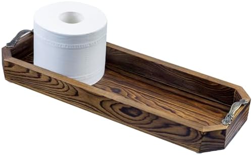 MyGift Wooden Vanity Tray, Rustic Burnt Solid Wood Toilet Tank Tray