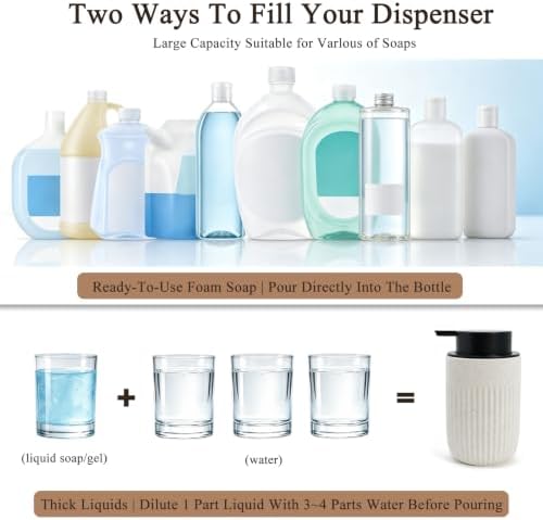 White Ceramic Foaming Soap Dispenser for Bathroom Countertop 13oz