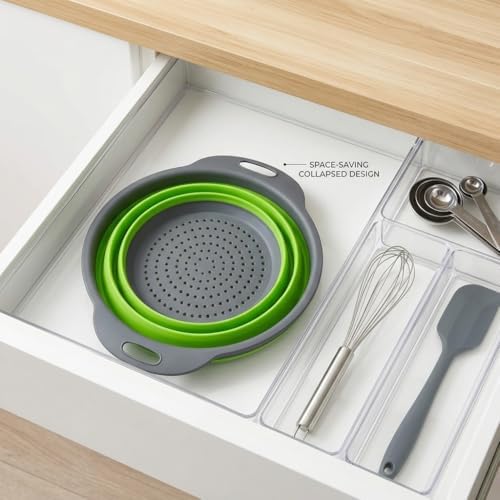 Collapsible Colander Set of 2, Space-Saving Round Silicone Kitchen