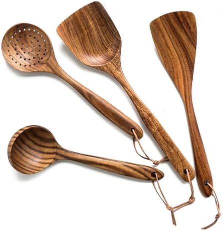 4-Piece Natural Teak Wooden Cooking Utensil Set
