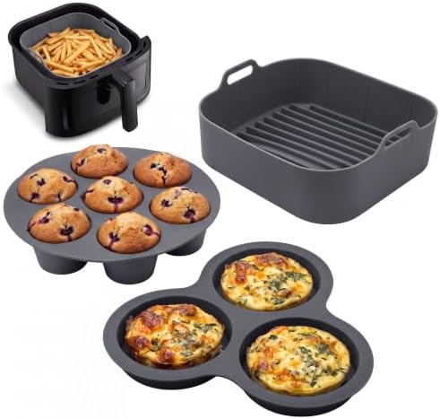 Gourmia Silicone Air Fryer Liners - 3 Piece Set with Egg Bite & Muffin