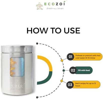ecozoi Stainless Steel Insulated Food Jar, 12 Oz, with Spork and