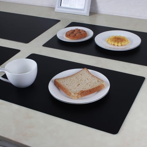 Black Placemats Set of 4 wipeable Washable Wipe Clean Rectangle Table