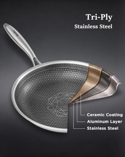 Non Stick Frying Pans Set, 3PC Hybrid Frying Pans Nonstick, Dishwasher & Oven Safe, Induction Compatible, With Stay-Cool Handle, PFOA Free Kitchen Cookware