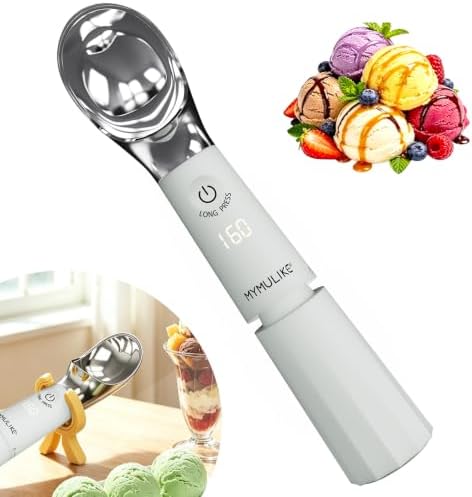 MYMULIKE Heated Ice Cream Scoop, Icecream Scoop Rechargeable with 3