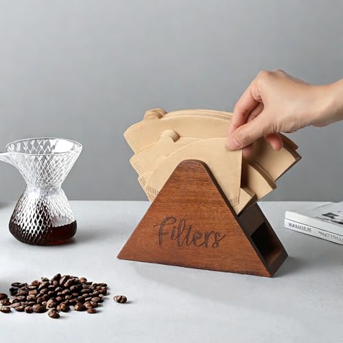 LBEMEY Acacia Wood Coffee Filter Holder, Coffee Bar Decor,Storage for