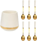 6PCS Coffee Spoons with Ceramic Jar Holder, Small Stainless Steel Gold