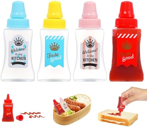 4 Pieces Mini Ketchup Bottle for Lunch Box, Small Condiment Squeeze