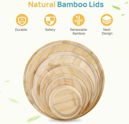 Vtopmart 5 Pack Glass Mixing Bowls with Bamboo Lids, Nesting Set
