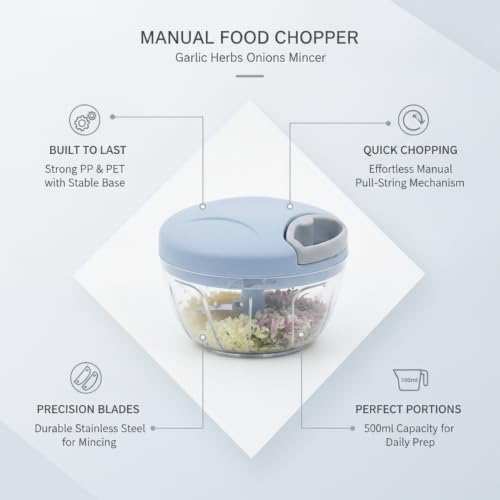 Manual Food Chopper, Pull String Vegetable Mincer for Garlic Herbs