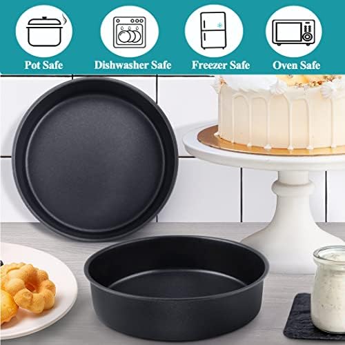 LIANYU 8 x 2 Inch Round Cake Pan Set of 3, Stainless Steel Black