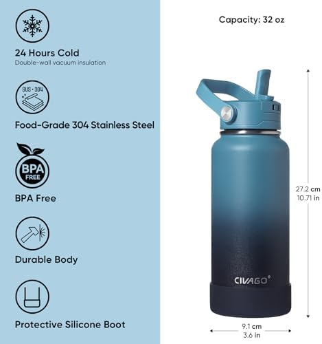 CIVAGO 32 oz Insulated Stainless Steel Water Bottle with Removable