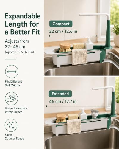 Adjustable Telescopic Sink Organizer 32-45cm Length Holds up to 2kg