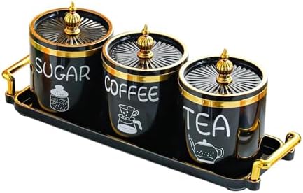 Fenteer 3 Piece Ceramic Canisters Set for Sugar Coffee Tea Storage
