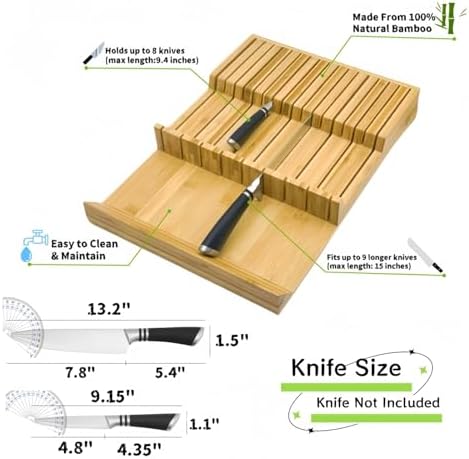 Knife Drawer Organizer, Bamboo Knife Block