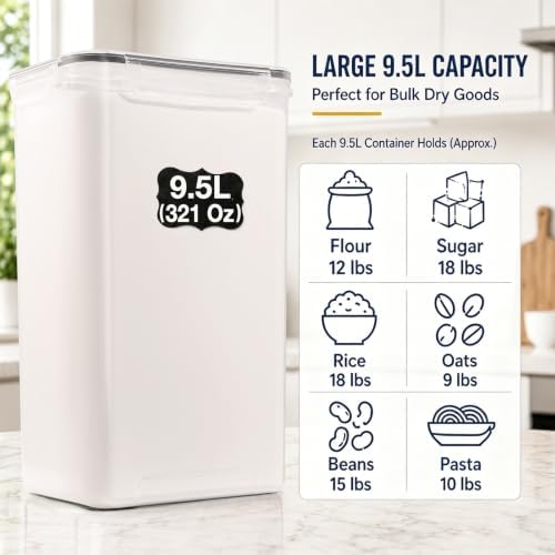 Gorpuire 2-Pack (9.5L | 321 Oz) Extra Large Bulk Food Storage