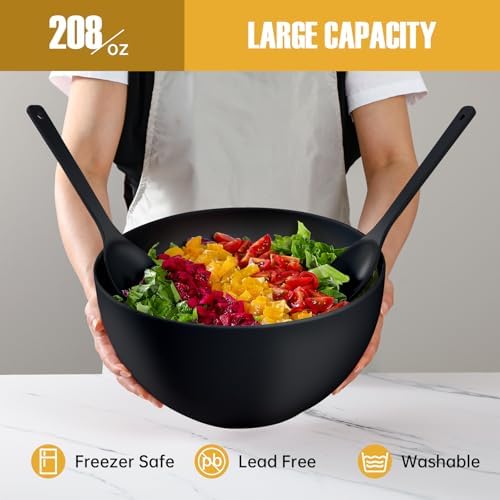 12.6" Extra Large Salad Bowl with Lid, 8.4QT Nature Bamboo Fiber