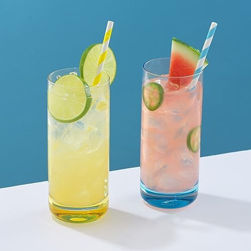 JoyJolt Hue Highball Glasses Set of 6 Tall Drinking Glasses, 13oz