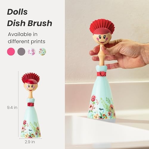 Vigar Dolls Dish Brush with Holder, Green and Red
