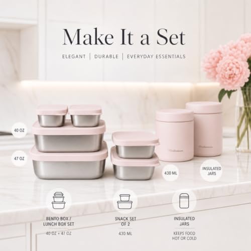 Modaniam Stainless Steel Insulated Food Jar Set, 16oz + 12oz, Pink