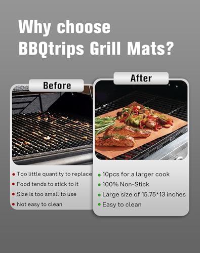 Copper Grill Mats for Outdoor Grill (10 Pack) Non-Stick Reusable