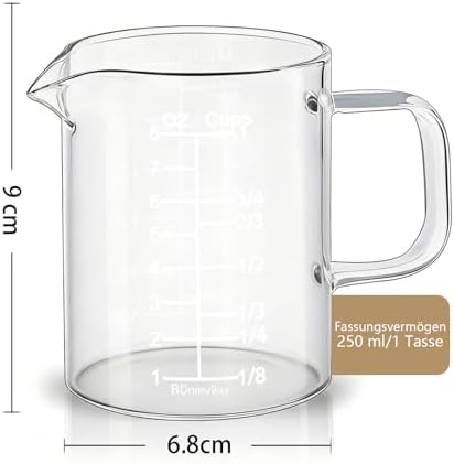 Glass Measuring Cup with Handle, 8OZ/250ML/1 CUP Glass Measuring