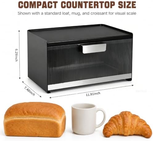 Metal Bread Box for Kitchen Countertop, 10 Qt Morden Small Breadbox