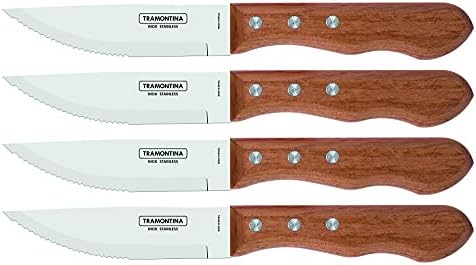 Tramontina 5” Jumbo Steak Knives Set of 4, Sharp Knife with Wooden