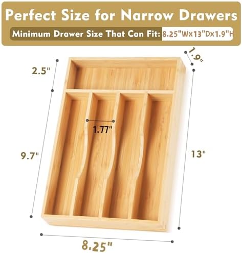 Bamboo Kitchen Drawer Organizer, 8.25"