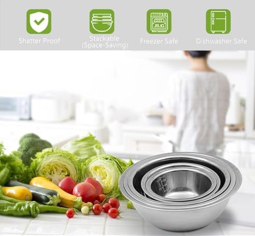 5 Piece Stainless Steel Mixing Bowl Set With Measurement Markers