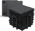 VIBRATITE 12 Pack 4 Inch Square Black Slate Drink Coasters with Holder