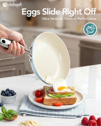 MICHELANGELO Pots and Pans Set Non Stick, 8-Piece Ti-infused Ceramic
