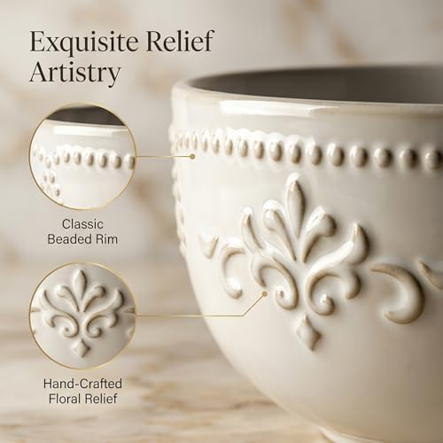 Artena Soup Bowls 32 OZ, Cereal Bowls Set of 4, Embossment Ceramic