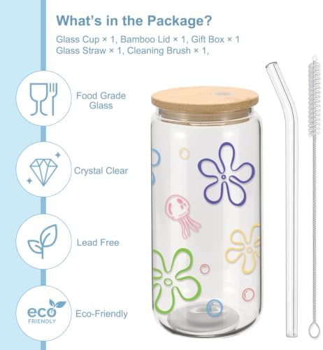 Mikopei beach gifts for women, Sea Glass Cup with Lid and Straw, 16 oz