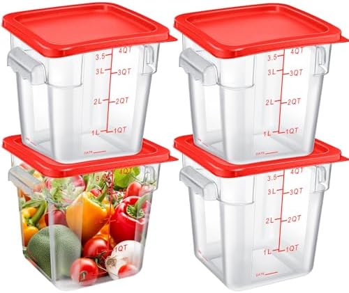 Maxcheck 4 Pcs 4qt Food Storage Container with Lids Bulk Clear, Red