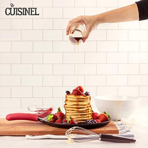 Cast Iron Round Griddle - 10.5”-Inch Crepe Maker Pan + Silicone Handle