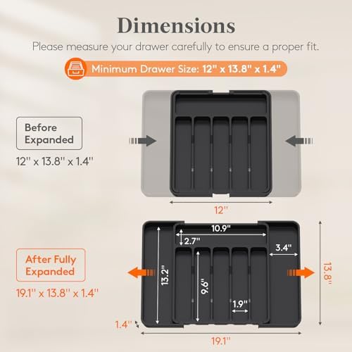 Lifewit Adjustable Silverware Drawer Organizer, Expandable Utensil