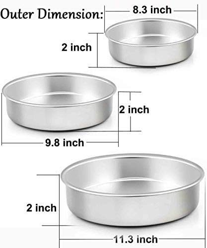 TeamFar Cake Pan, 8''/91⁄2''/11'' Stainless Steel Round Baking Tier