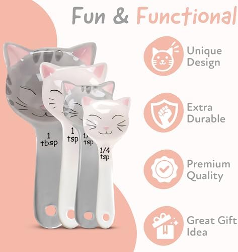 Cat Shaped Ceramic Measuring Spoons - Gift for Any Cat Lover - Cat