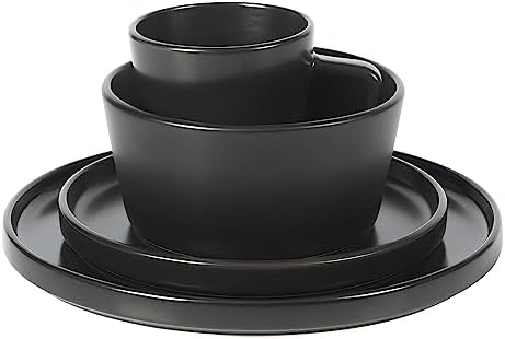 Gibson Home Bowery 32 Piece Matte Black Stoneware Dinnerware Plates, Bowls, and Mugs Set - Service for 8