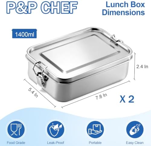 P&P CHEF 1400 ML Bento Box, 3-Section, 2 Pcs